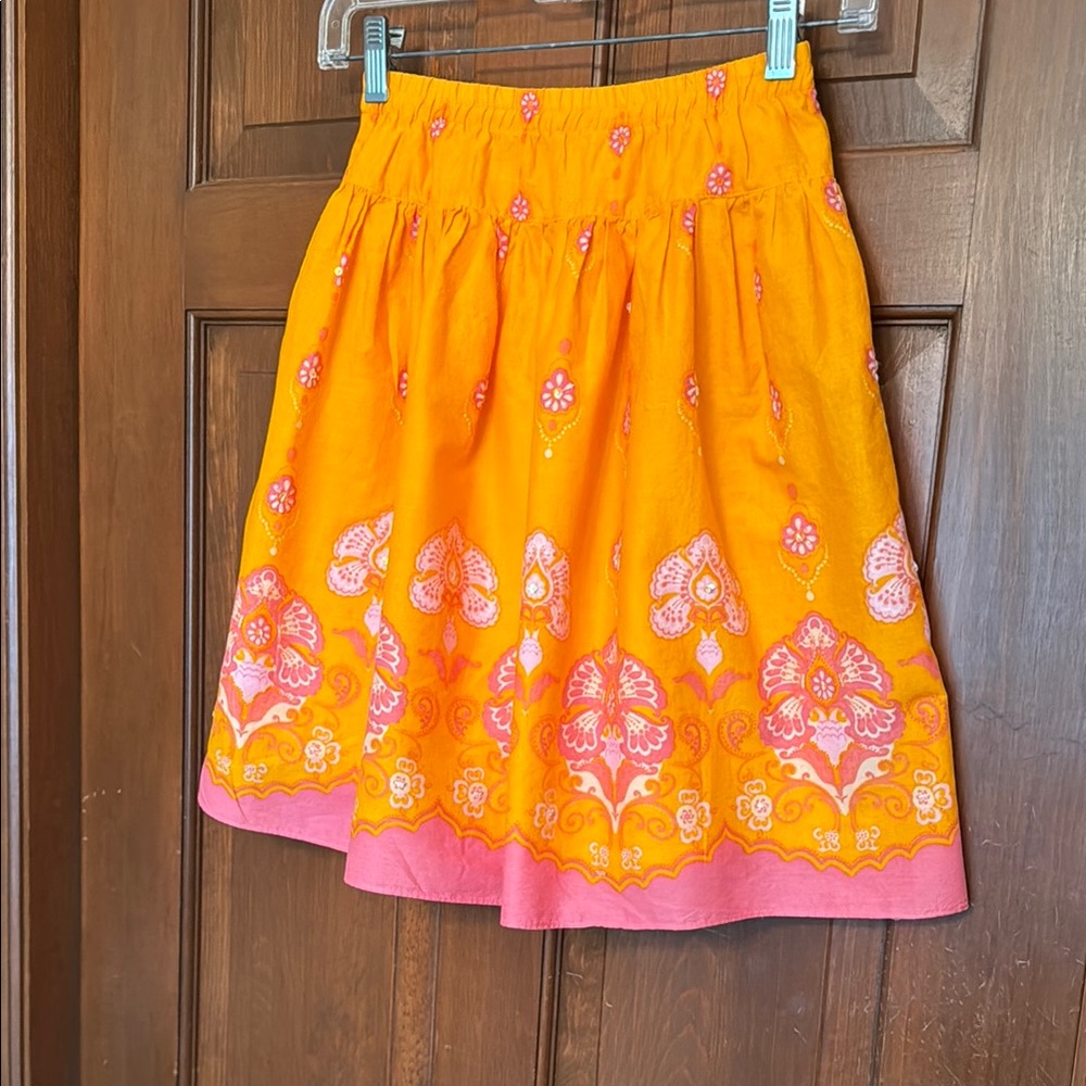 Girls Orange & Pink Embroidered Skirt